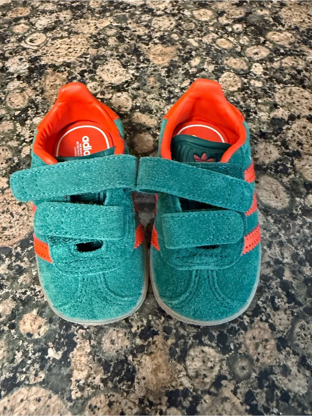 adidas Kids Teal Green & Orange gazelle Velcro Sneakers